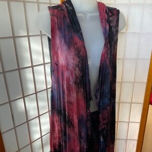 Stretchy Festi hooded tie-dye long vest